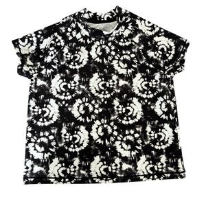 Athleta Girl Mock Neck Black and White Tie Dye Print Rashguard Size 8-10 Medium